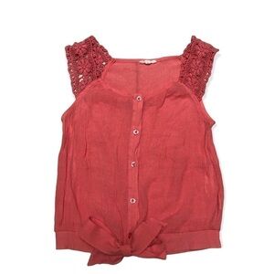 CORAL Colored Tank Camisole With Buttons And Tie, Large, Baby Tee